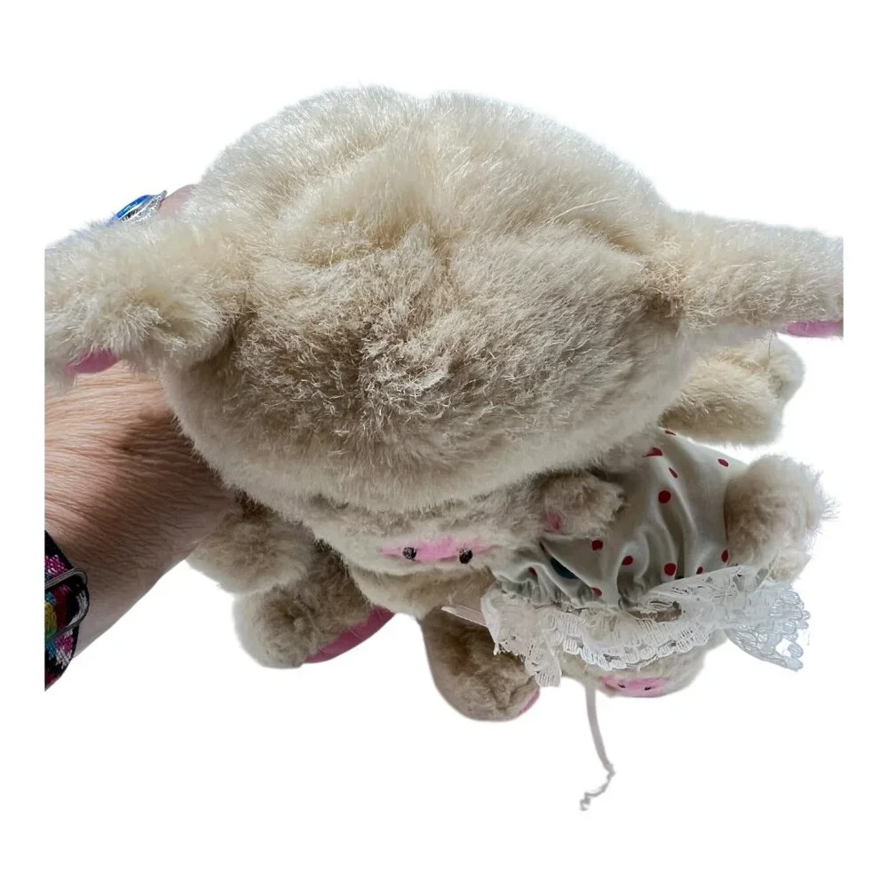 Sugar Loaf Mother Baby Pig Plush Stuffed Animal Pink Lace Polka Dot Dress Vtg - Picture 6 of 9